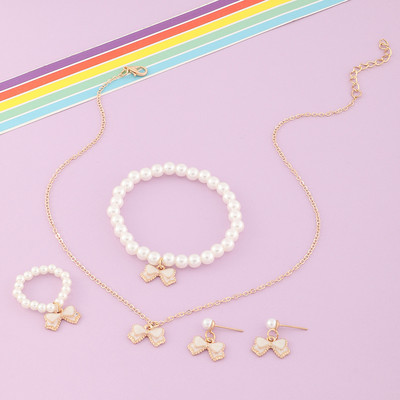 Set de bijuterii dulci pentru copii din Coreea de Sud Love Rice Colier cu margele Brățară inel 3 seturi Choker cu lanț de perle de modă pentru fete
