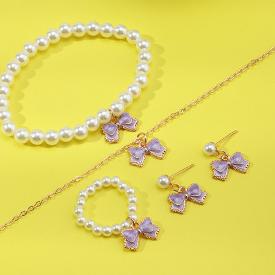 Set de bijuterii dulci pentru copii din Coreea de Sud Love Rice Colier cu margele Brățară inel 3 seturi Choker cu lanț de perle de modă pentru fete