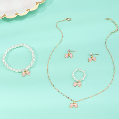 Set de bijuterii dulci pentru copii din Coreea de Sud Love Rice Colier cu margele Brățară inel 3 seturi Choker cu lanț de perle de modă pentru fete
