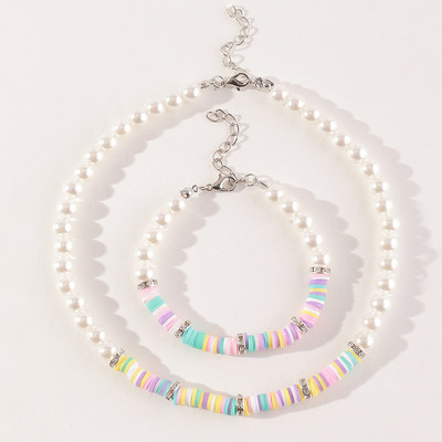 Set de bijuterii dulci pentru copii din Coreea de Sud Love Rice Colier cu margele Brățară inel 3 seturi Choker cu lanț de perle de modă pentru fete