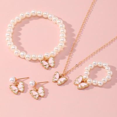 Set de bijuterii dulci pentru copii din Coreea de Sud Love Rice Colier cu margele Brățară inel 3 seturi Choker cu lanț de perle de modă pentru fete