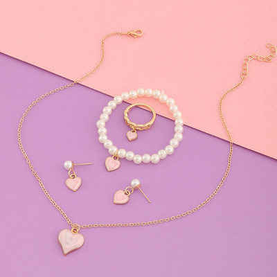 Set de bijuterii dulci pentru copii din Coreea de Sud Love Rice Colier cu margele Brățară inel 3 seturi Choker cu lanț de perle de modă pentru fete