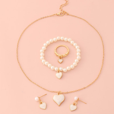 Set de bijuterii dulci pentru copii din Coreea de Sud Love Rice Colier cu margele Brățară inel 3 seturi Choker cu lanț de perle de modă pentru fete