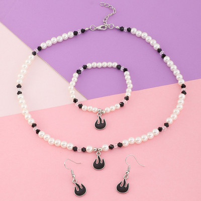 Set de bijuterii dulci pentru copii din Coreea de Sud Love Rice Colier cu margele Brățară inel 3 seturi Choker cu lanț de perle de modă pentru fete