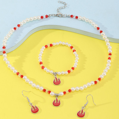 Set de bijuterii dulci pentru copii din Coreea de Sud Love Rice Colier cu margele Brățară inel 3 seturi Choker cu lanț de perle de modă pentru fete