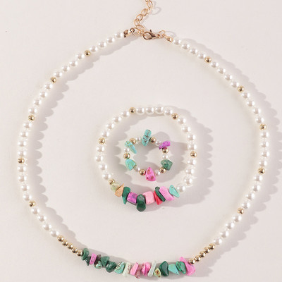 Set de bijuterii dulci pentru copii din Coreea de Sud Love Rice Colier cu margele Brățară inel 3 seturi Choker cu lanț de perle de modă pentru fete