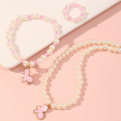 Set de bijuterii dulci pentru copii din Coreea de Sud Love Rice Colier cu margele Brățară inel 3 seturi Choker cu lanț de perle de modă pentru fete