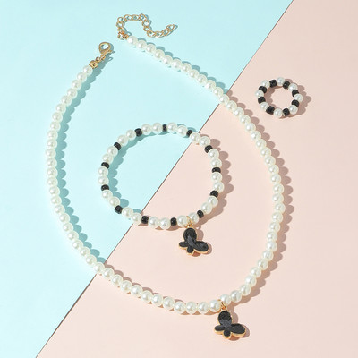 Set de bijuterii dulci pentru copii din Coreea de Sud Love Rice Colier cu margele Brățară inel 3 seturi Choker cu lanț de perle de modă pentru fete