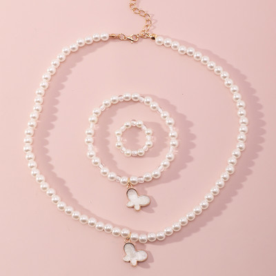 Set de bijuterii dulci pentru copii din Coreea de Sud Love Rice Colier cu margele Brățară inel 3 seturi Choker cu lanț de perle de modă pentru fete