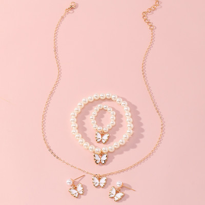 Set de bijuterii dulci pentru copii din Coreea de Sud Love Rice Colier cu margele Brățară inel 3 seturi Choker cu lanț de perle de modă pentru fete