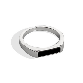 LIVVY Сребърен цвят Геометричен черен регулируем пръстен Минималистични фини бижута за жени Подарък за парти Тенденция 2021 г.