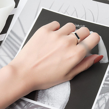 LIVVY Сребърен цвят Геометричен черен регулируем пръстен Минималистични фини бижута за жени Подарък за парти Тенденция 2021 г.