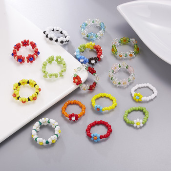 New Korea Aesthetic Πολύχρωμα Ρητίνη Ακρυλικά Δαχτυλίδια Σετ Γυναικείες Γεωμετρικά Στρογγυλά Δαχτυλίδια Κοριτσιού Ταμπεραμέντο Ευέλικτα δώρα κοσμημάτων