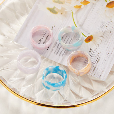 Új Korea Esztétikus Színes Gyanta Akril Gyűrűk Női Geometrikus Kerek Gyűrűk Lány Temperamentum Sokoldalú ékszer Ajándékok