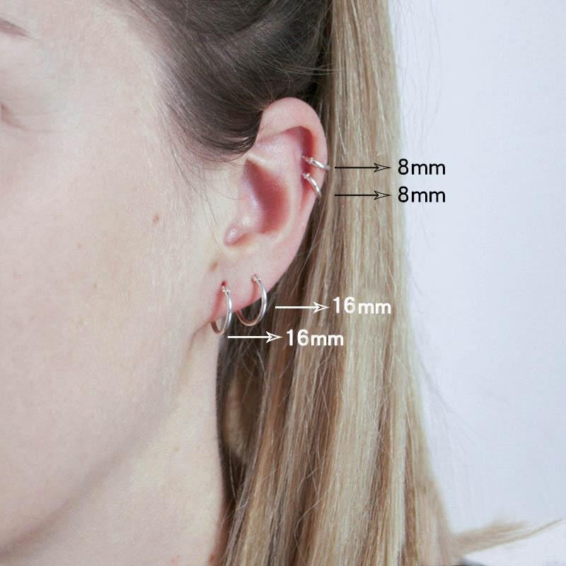 1 par 2 mm tankog kruga srebrne boje Male naušnice s prstenovima od nehrđajućeg čelika Antialergijska naušnica s kopčom od ušne kosti Gotički nakit za uho