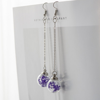 Virágos fülcsepp szárított virág, üveggolyós fülbevaló, fantázia barkács fülbevaló lógó fülbevaló nőknek #HZ229