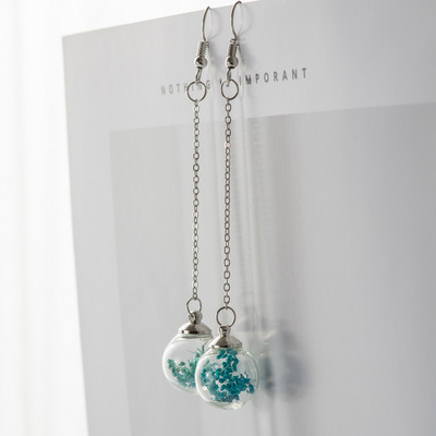 Virágos fülcsepp szárított virág, üveggolyós fülbevaló, fantázia barkács fülbevaló lógó fülbevaló nőknek #HZ229