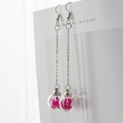 Virágos fülcsepp szárított virág, üveggolyós fülbevaló, fantázia barkács fülbevaló lógó fülbevaló nőknek #HZ229