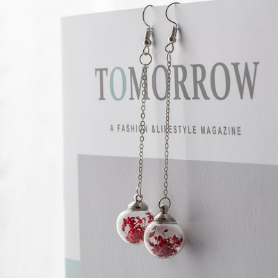 Virágos fülcsepp szárított virág, üveggolyós fülbevaló, fantázia barkács fülbevaló lógó fülbevaló nőknek #HZ229