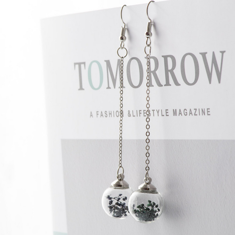 Virágos fülcsepp szárított virág, üveggolyós fülbevaló, fantázia barkács fülbevaló lógó fülbevaló nőknek #HZ229