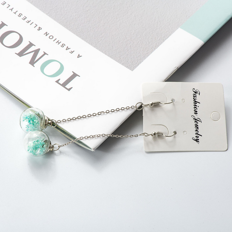 Virágos fülcsepp szárított virág, üveggolyós fülbevaló, fantázia barkács fülbevaló lógó fülbevaló nőknek #HZ229