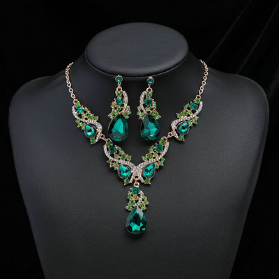 KMVEXO Fashion Seturi de bijuterii de nuntă de bal cu cristale multiple pentru femei Accesorii Colier de păun Cercei Seturi de bijuterii de mireasă