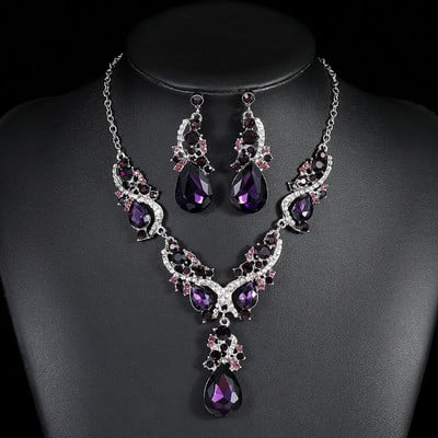 KMVEXO Fashion Seturi de bijuterii de nuntă de bal cu cristale multiple pentru femei Accesorii Colier de păun Cercei Seturi de bijuterii de mireasă