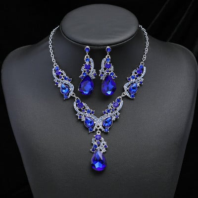 KMVEXO Fashion Seturi de bijuterii de nuntă de bal cu cristale multiple pentru femei Accesorii Colier de păun Cercei Seturi de bijuterii de mireasă