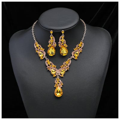 KMVEXO Fashion Seturi de bijuterii de nuntă de bal cu cristale multiple pentru femei Accesorii Colier de păun Cercei Seturi de bijuterii de mireasă
