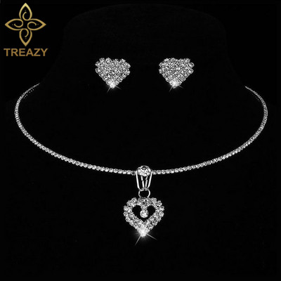 TREAZY kör kristály menyasszonyi ékszer szettek ezüst színű afrikai gyöngyök strassz esküvői nyaklánc fülbevaló karkötő készlet nőknek