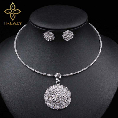 TREAZY kör kristály menyasszonyi ékszer szettek ezüst színű afrikai gyöngyök strassz esküvői nyaklánc fülbevaló karkötő készlet nőknek