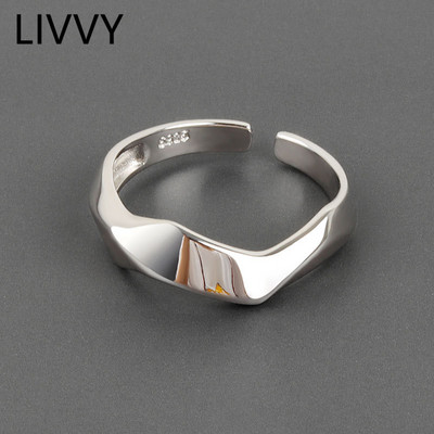 LIVVY Сребърен цвят Прости неправилни геометрични гладки регулируеми пръстени за жени Нова мода Ръчно изработени парти бижута Подаръци