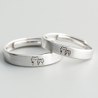 1 Pair Kitten Couple Rings Cute Sliver Cat ανοιχτό δαχτυλίδι για γυναίκες Ανδρικά ρυθμιζόμενα δαχτυλίδια στα δάχτυλα Romantic Lovers Anniversary Jewelry