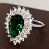 CAOSHI Inele de lux de damă pentru petrecere, verde strălucitor, cristal în formă de para, doamnă nobilă, accesorii în stil vintage, cadou superb