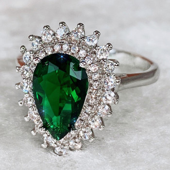 CAOSHI Πολυτελή γυναικεία δάχτυλα δαχτυλίδια για πάρτι Φωτεινό πράσινο σε σχήμα αχλαδιού Crystal Noble Lady Vintage αξεσουάρ Υπέροχο δώρο