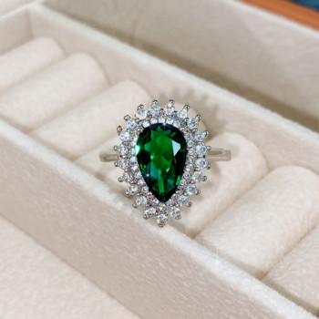 CAOSHI Луксозни дамски пръстени за парти Яркозелени крушовидни кристали Noble Lady Аксесоари в ретро стил Прекрасен подарък