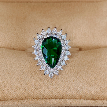 CAOSHI Луксозни дамски пръстени за парти Яркозелени крушовидни кристали Noble Lady Аксесоари в ретро стил Прекрасен подарък