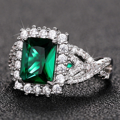 CAOSHI Inele de lux de damă pentru petrecere, verde strălucitor, cristal în formă de para, doamnă nobilă, accesorii în stil vintage, cadou superb