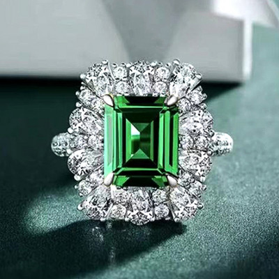 CAOSHI Inele de lux de damă pentru petrecere, verde strălucitor, cristal în formă de para, doamnă nobilă, accesorii în stil vintage, cadou superb