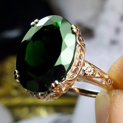 CAOSHI Inele de lux de damă pentru petrecere, verde strălucitor, cristal în formă de para, doamnă nobilă, accesorii în stil vintage, cadou superb