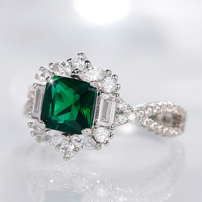 CAOSHI Inele de lux de damă pentru petrecere, verde strălucitor, cristal în formă de para, doamnă nobilă, accesorii în stil vintage, cadou superb
