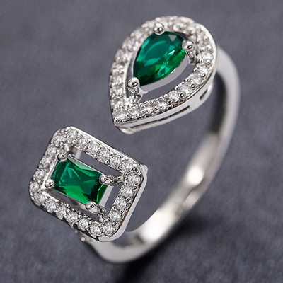 CAOSHI Inele de lux de damă pentru petrecere, verde strălucitor, cristal în formă de para, doamnă nobilă, accesorii în stil vintage, cadou superb