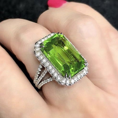 CAOSHI Inele de lux de damă pentru petrecere, verde strălucitor, cristal în formă de para, doamnă nobilă, accesorii în stil vintage, cadou superb