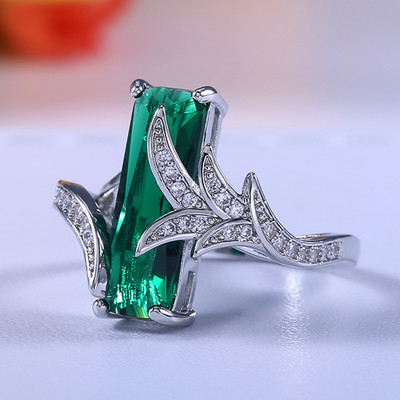 CAOSHI Inele de lux de damă pentru petrecere, verde strălucitor, cristal în formă de para, doamnă nobilă, accesorii în stil vintage, cadou superb