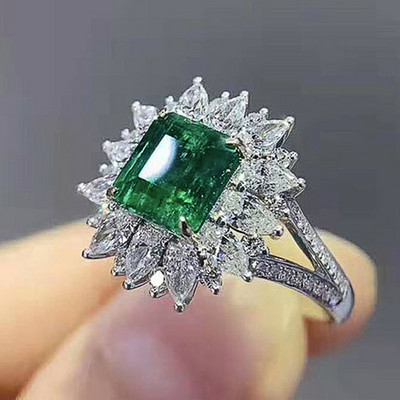 CAOSHI Inele de lux de damă pentru petrecere, verde strălucitor, cristal în formă de para, doamnă nobilă, accesorii în stil vintage, cadou superb
