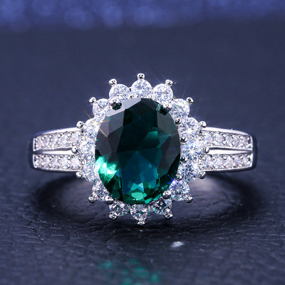 CAOSHI Inele de lux de damă pentru petrecere, verde strălucitor, cristal în formă de para, doamnă nobilă, accesorii în stil vintage, cadou superb