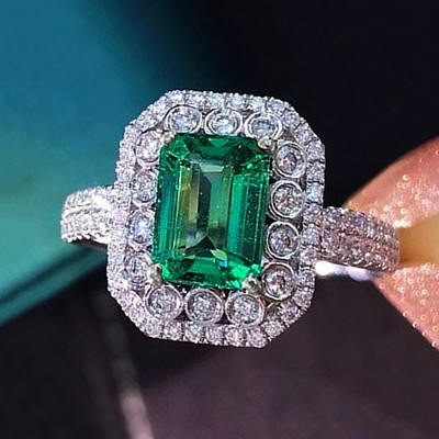 CAOSHI Inele de lux de damă pentru petrecere, verde strălucitor, cristal în formă de para, doamnă nobilă, accesorii în stil vintage, cadou superb
