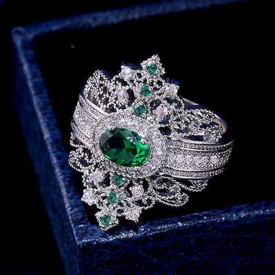 CAOSHI Inele de lux de damă pentru petrecere, verde strălucitor, cristal în formă de para, doamnă nobilă, accesorii în stil vintage, cadou superb