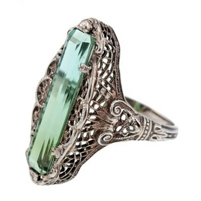 CAOSHI Inele de lux de damă pentru petrecere, verde strălucitor, cristal în formă de para, doamnă nobilă, accesorii în stil vintage, cadou superb