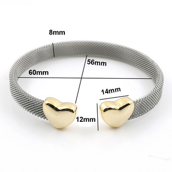Сърце Гривни Маншет Мрежа Регулируема Отваряща Гривна Сърце Любов Мрежести Пръстени За Жени Мъже Любовник Двойка Сватбен Модерен Комплект Бижута